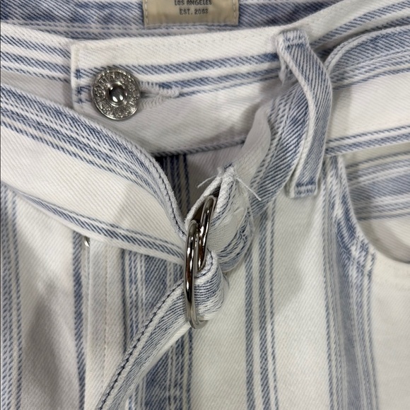 Citizens of Humanity White and Blue Straight Leg Jeans with Stripes and Belt - Picture 8 of 12